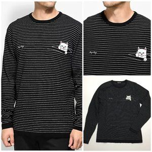 RIPNDIP Peeking Lord Nermal Black White Striped Long Sleeve Knit Pullover Shirt
